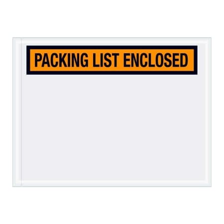 The Packaging Wholesalers Panel Face Envelopes, "Packing List Enclosed" Print, 6"L x 4-1/2"W, Orange, 1000/Pack ENVPQ2